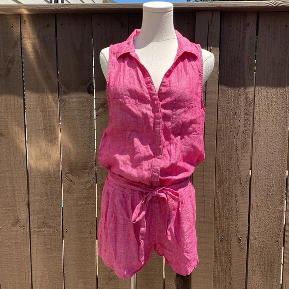 Joie Toinette Linen Pink Chambray Sleeveless Romper - Picture 5 of 16